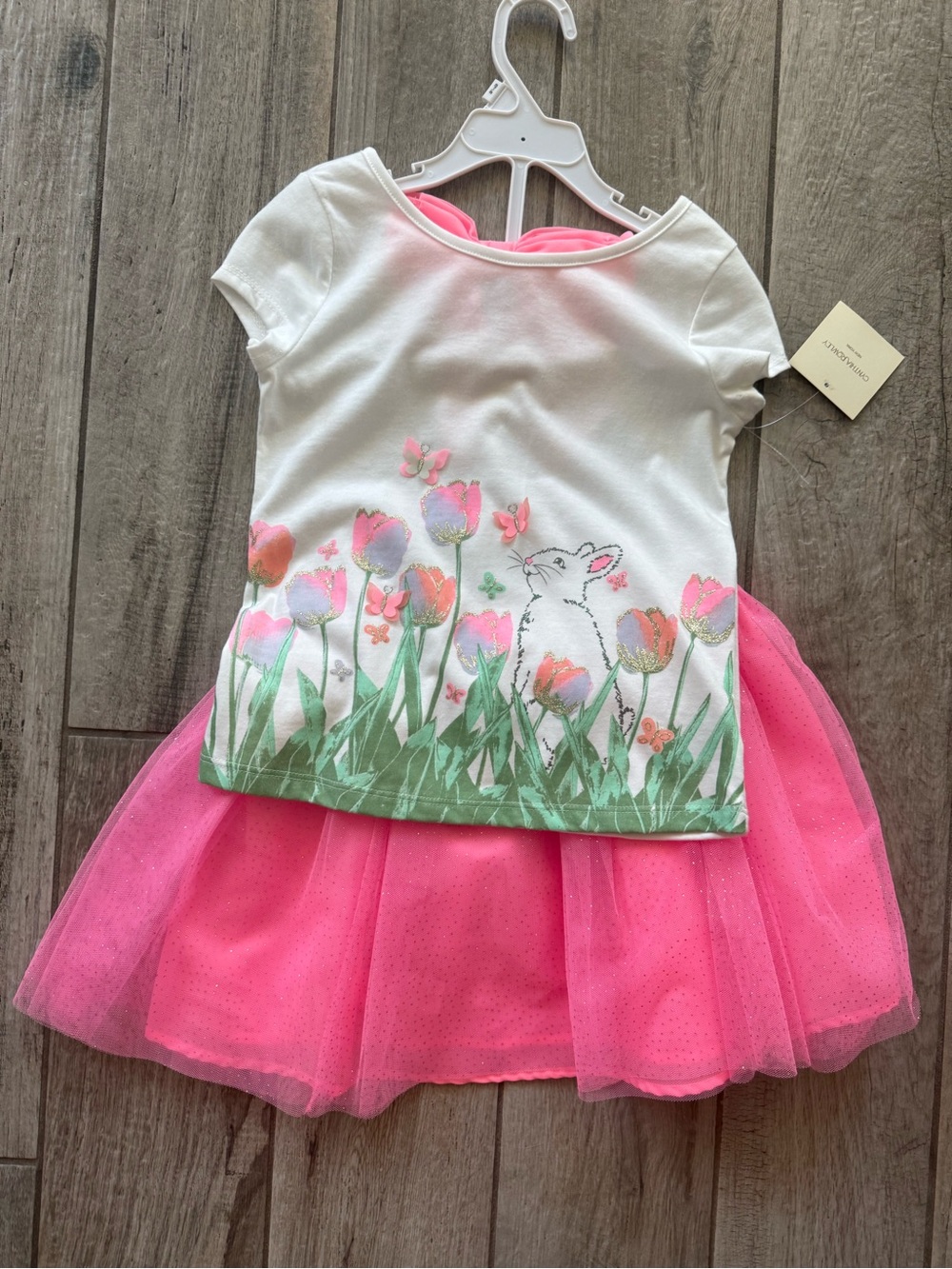 Cynthia Rowley White Tee with Gold Logo and Pink Accent